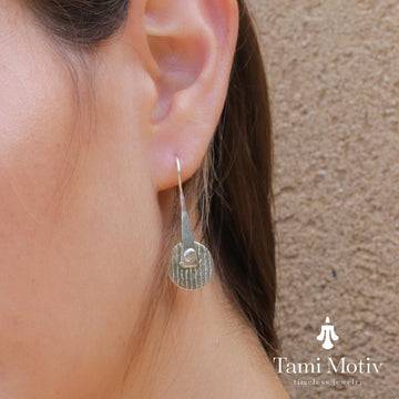 Unique Handmade Geometric Round Textured Drop Earrings - Statement Jewelry • Silver disc drops • Fashion Earrings For Woman •Gift For You